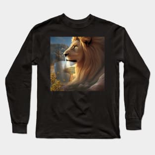 Awesome lion in the sunset Long Sleeve T-Shirt